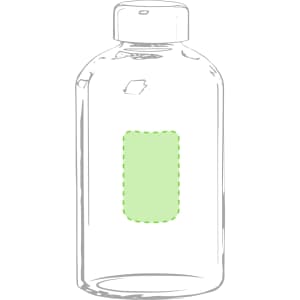 A drink bottle with a transparent design and a green placeholder area. It features a cap and has a logo.