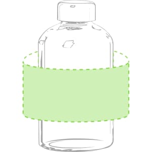 A drink bottle with a transparent body and a green label area for custom branding.