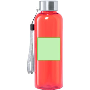 A drink bottle in vibrant red with a stainless steel lid and a carry strap. Features a blank area for customisation.