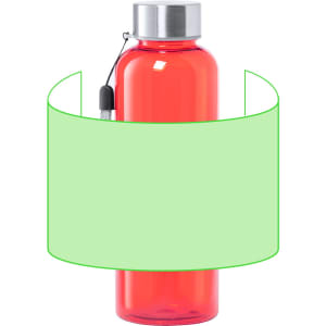 A drink bottle in bright red with a silver lid and a carrying loop, featuring a blank space for branding.