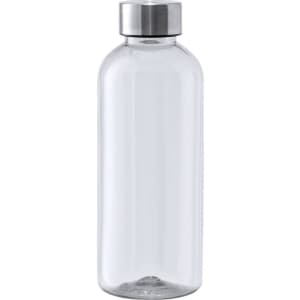 A drink bottle made of clear glass with a stainless steel lid, showcasing a sleek and minimalist design.