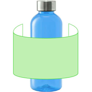 A drink bottle in vibrant blue with a metal cap, featuring a label area for branding or decoration.