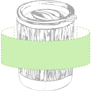 An insulated travel mug with a wooden texture design, featuring a lid and a branding logo.