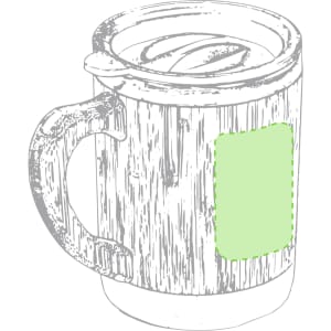 A drink bottle with a wooden texture design, featuring a handle and a removable lid. It has a blank area for branding.