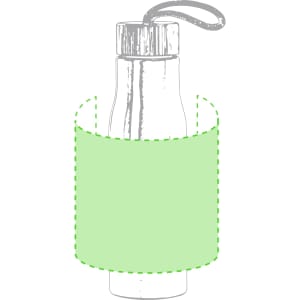 A drink bottle in a sleek design with a green sleeve, featuring a cap and carrying strap. It has a logo.