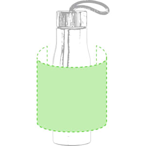 A drink bottle in a sleek design, featuring a green sleeve and a handle for easy carrying. It has a logo.