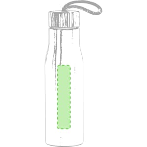 A drink bottle with a sleek design, featuring a green accent and a sturdy cap with a convenient strap.