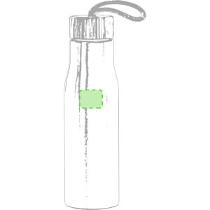A drink bottle in a sleek design with a silver finish and a green accent, featuring a handle for carrying.