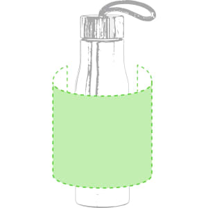 A drink bottle with a sleek design, featuring a light green sleeve and a carrying strap on the lid.
