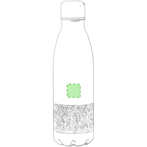 A drink bottle featuring a sleek design with a green accent at the bottom and a logo.