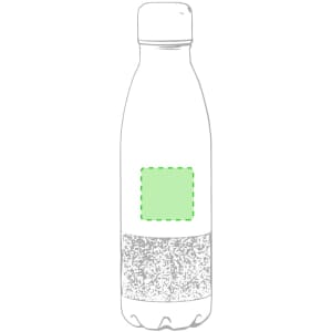 A drink bottle with a sleek design, featuring a green section on the front and a smooth finish.