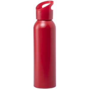 A red drink bottle with a screw-top lid and a built-in handle. The bottle has a smooth, shiny finish and features a logo.