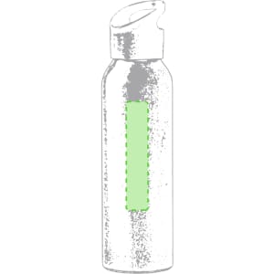 A drink bottle featuring a sleek design with a silver body and a green accent. It has a logo on the surface.