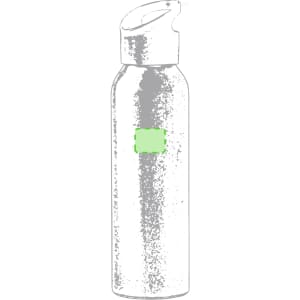 A drink bottle in silver with a green logo area, featuring a narrow neck and a flip-top cap.