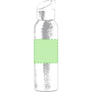 A drink bottle with a sleek design, featuring a silver finish and a blank green label area.
