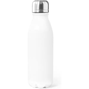 A drink bottle in white with a stainless steel lid, featuring a simple and sleek design.