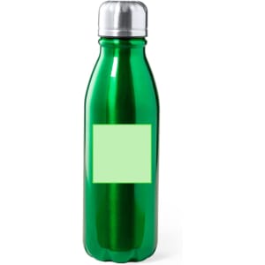A drink bottle featuring a sleek green metallic design, topped with a silver cap and a blank area for branding.