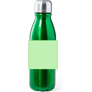 A green drink bottle with a metallic silver cap and a blank label on the front.
