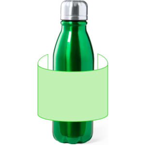 A green drink bottle with a metallic cap and a space for branding or labels.