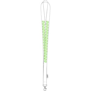 A white lanyard with antibacterial properties featuring green sections and a clip at the end.