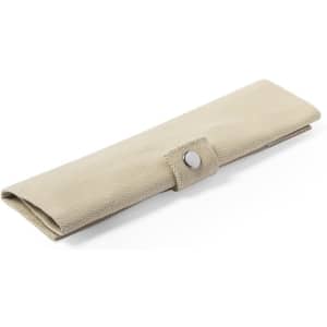 A beige cutlery roll with a button closure, designed for storing cutlery sets.