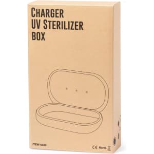 A brown cardboard box featuring an illustration of a UV sterilizer charger with an oval design.
