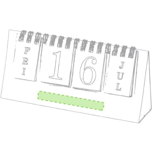 A desk calendar featuring a spiral binding, displaying the date with a white background and green accent at the base.