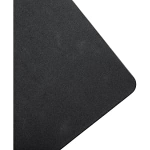 A black mousepad featuring rounded corners, designed for desk use, with a smooth surface.