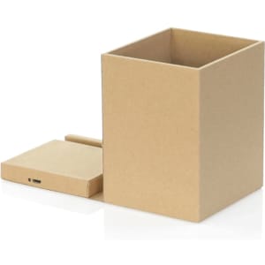 A brown cardboard pencil holder with a separate base section, featuring a minimalist design.