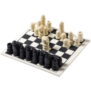 A Parchess game set features black and white pieces on a checkerboard style board, designed for strategic play.