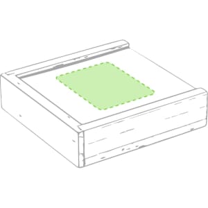 A wooden game set box with a green playing surface and a simple, rectangular design. It features a logo.