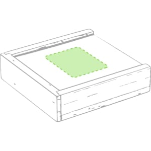 A wooden game box with a green playing surface, featuring a simple design and an open compartment for game pieces.