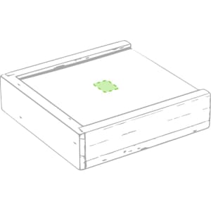 A wooden game box with a green square on the top, designed for a Parchess game set.