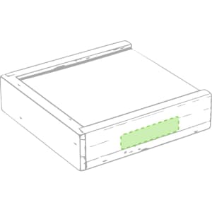 A wooden game box in a light shade with a plain front panel and a subtle branding area.