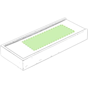 A rectangular game box with a solid wooden structure and a green insert in the centre. It features branding on the top.