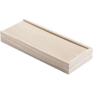 A wooden rectangular box with a smooth surface and no visible markings, featuring a sliding top.