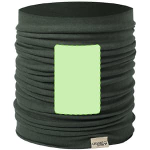 A dark green Omega Neck Warmer featuring a textured design and a logo tag at the bottom.