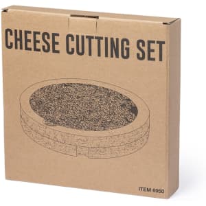 A cheese cutting set packaged in a cardboard box with a simple illustration on the front.