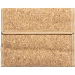 A drink bottle cooler in a natural cork design with a beige trim, featuring a fold-over flap.