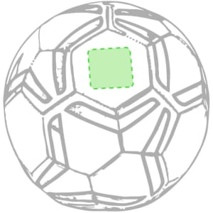 A sports ball design featuring a patterned surface in white and grey with a green square outlined in the centre.