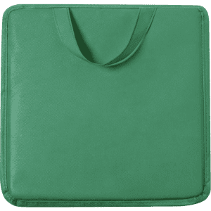 A green cushion with a carry handle, made from durable material, designed for comfort and portability.