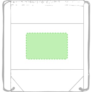 A green and white drawstring bag with a rectangular branding area. It features a simple, sturdy design.