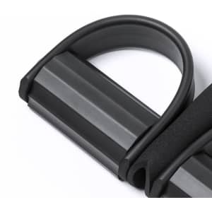 A black exercise band with padded grips, designed for sports and outdoor activities, featuring a logo.