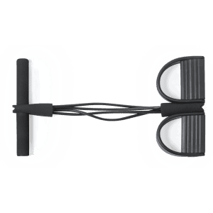 A black exercise band with handles on each end, designed for versatility in workouts.