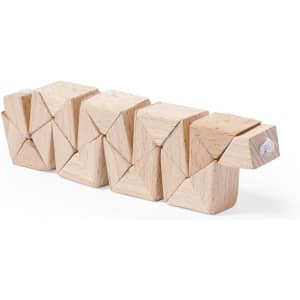 A wooden skill game featuring interconnected blocks that form a snake-like shape, showcasing natural wood tones.