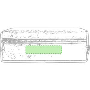 A pencil case featuring a zip closure, a simple design, and a logo, presented in a muted colour.