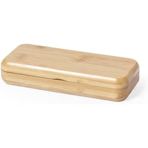 A bamboo box with a smooth finish, featuring a seamless design and a small opening at the front.