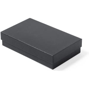 A black gift box with a smooth finish, suitable for holding various items or products.