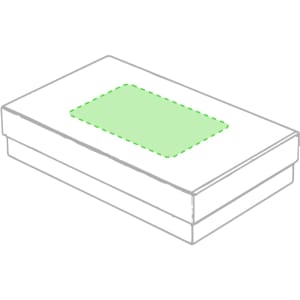 A white rectangular box with a green dashed outline on the top, designed for packaging a wine set.