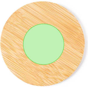 A round bamboo coaster featuring a green centre. The design highlights natural wood grains and a smooth finish.